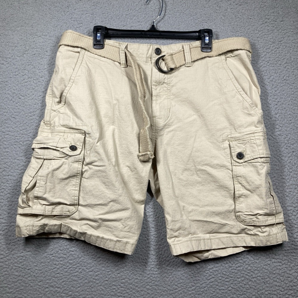 St John's Bay Cargo Shorts Mens 38 Tan 9 in Inseam Belt Ripstop Gorpcore Utility